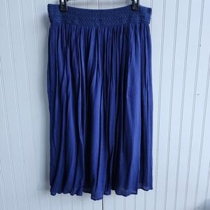 Gypsie Blu Women Blue Flowy Skirt Bohemian Stretchy Elastic Waist Midi Crinkle L
